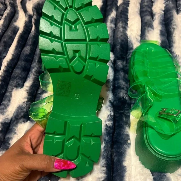 Green Transparent Slide Sandals - Picture 5 of 6